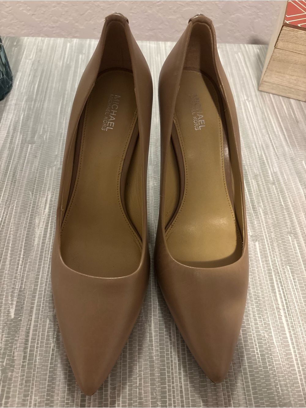 Michael Kors Taupe Pointed-Toe Leather Pumps